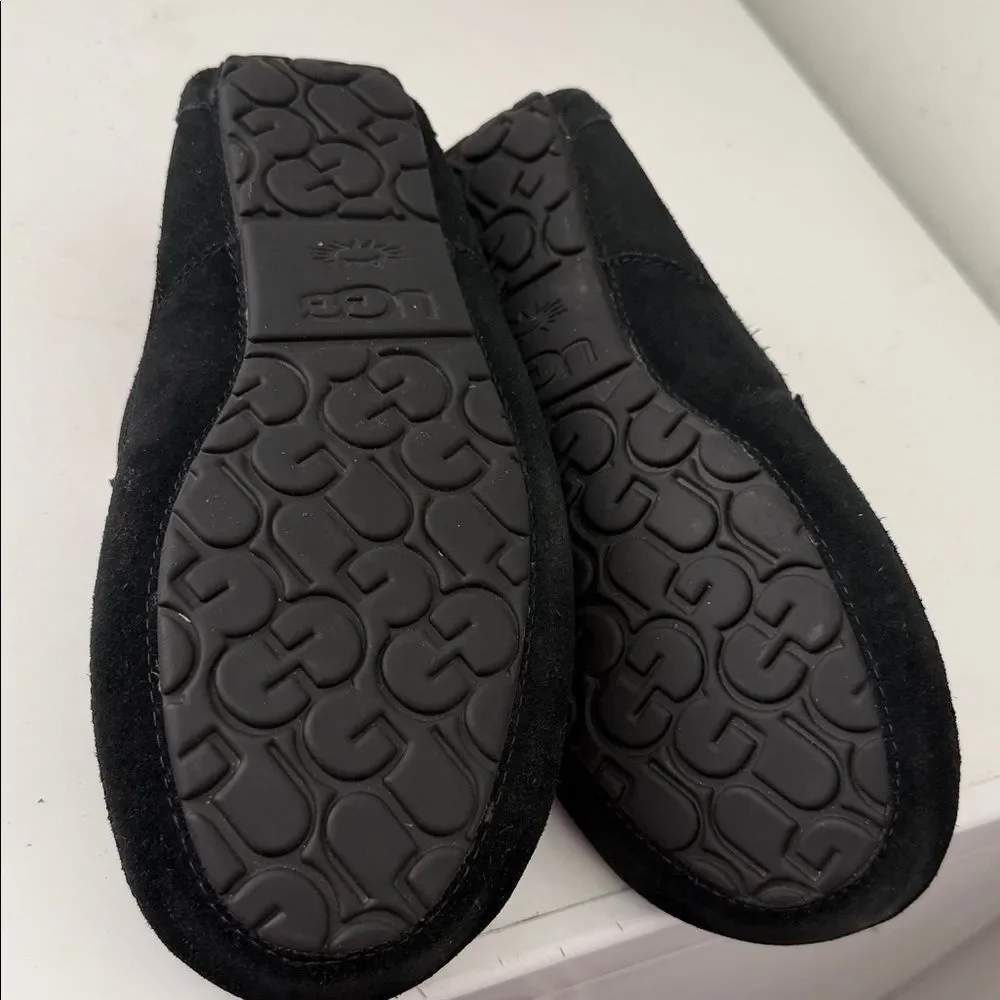 UGG Black Slippers Suede Slip On Wool Lined , size 11 men